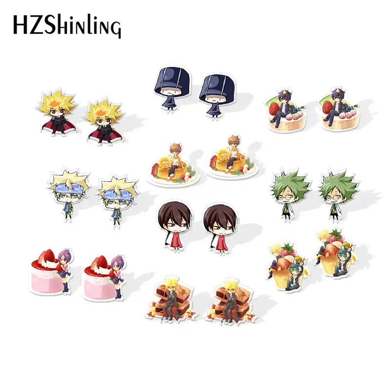 2019 nova katekyo hitman renascer shrinky dinks brinco de prata cor epóxi brincos do parafuso prisioneiro anime amantes acrílico jóias