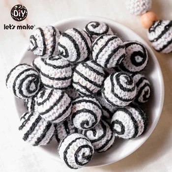 

Let‘s Make Wooden Crochet Beads 10pc 20mm Black And White Thread Bead DIY Wooden Teething Knitting Jewelry Crib Baby Sensory Toy