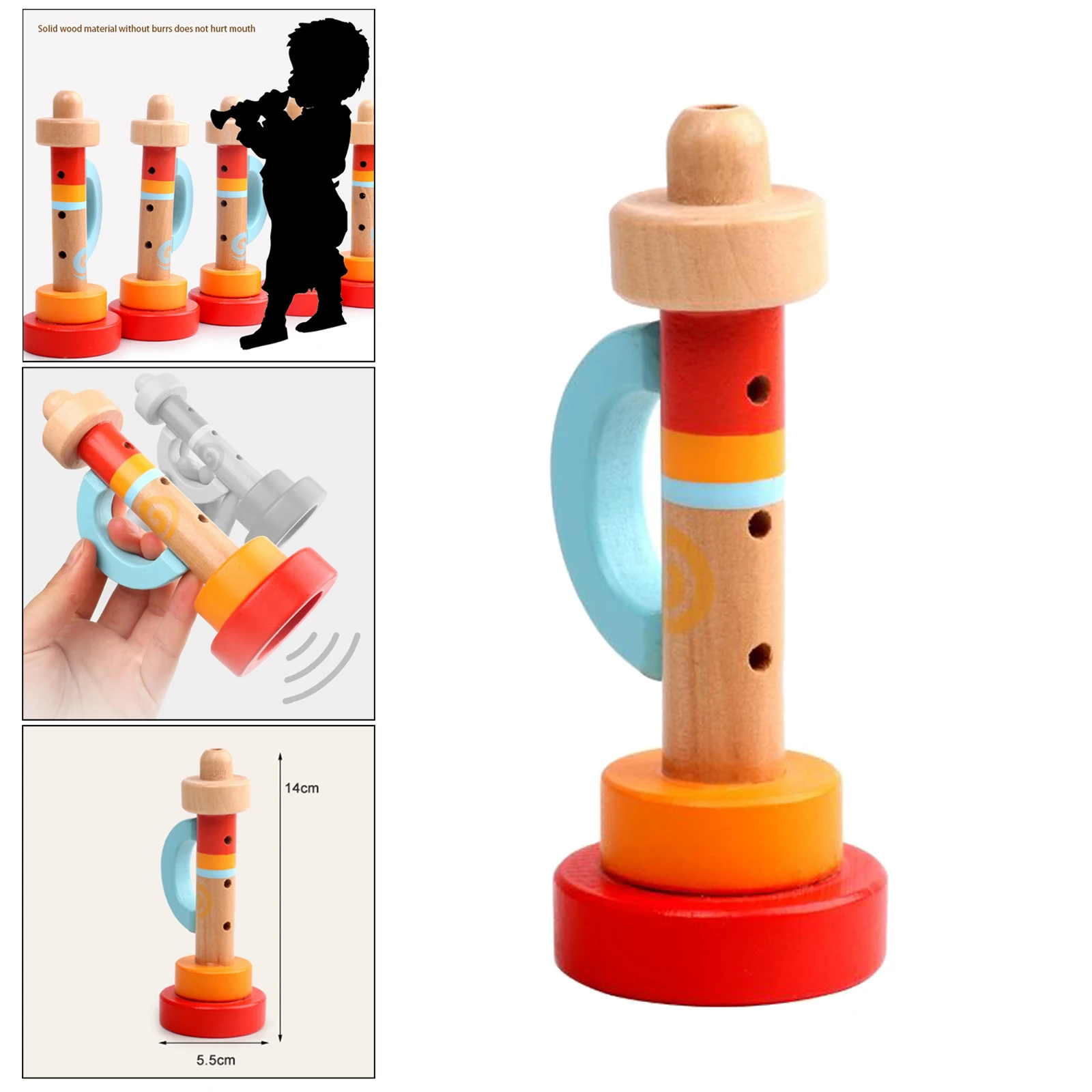Wood Trumpet Flugelhorn Horn Preschool Music Art Educational Toys Gift