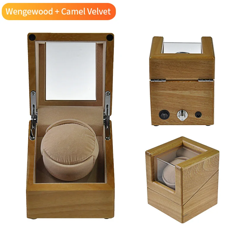 1W Wengewood w Camel Роскошные натуральные часы из цельного дерева, моталки, подгонянные на батарейках, деревянные автоматические часы, моталки, одиночные - Цвет: 1W Wengewood w Camel