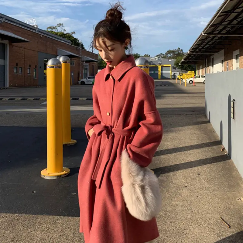 

TERRE BLEUE double-sided wool coat women 2019 winter new Korean version of the long and medium woolen coat