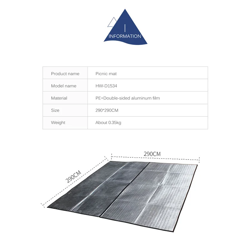 Hewolf 290x290cm Portable Aluminum Film Camping Mat PE Soft Travel Self-Driving Picnic Barbecue Mat Outdoor Hiking Camp Mattress