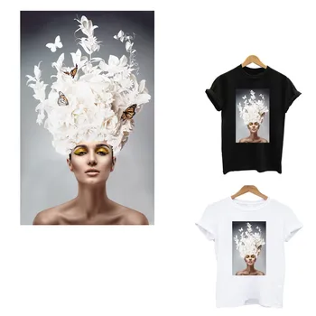 

Fashion girl stripe thermo stickers on clothes application of one heat-sensitive patches iron on transfers for clothing applique