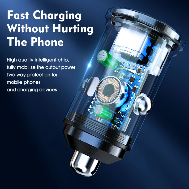 Licheers Car Charger USB 5A Phone Fast Charging 2 Port 12-24V Cigarette Socket Lighter for iPhone Xiaomi Huawei Power Adapter