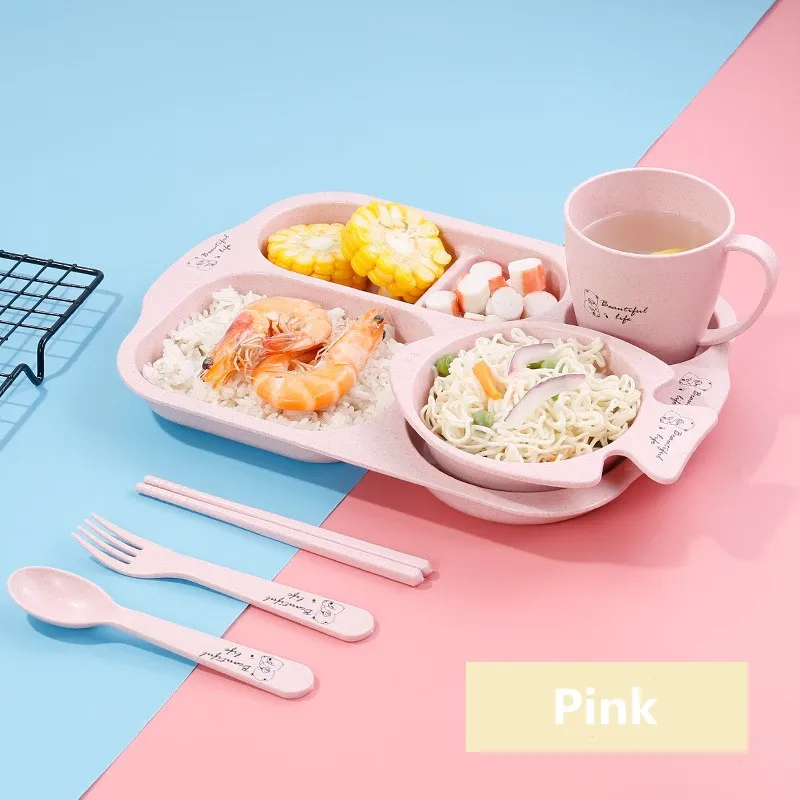 lunch box Пшеничный соломенный Ланч-бокс для детей, миска, чашка, посуда, разделенная устойчивая тарелка, обеденная тарелка, микроволновая печь с подогревом, Ланч-бокс для работы на открытом воздухе - Цвет: lunch box