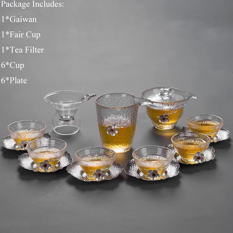 L Жаростойкое прозрачное стекло Gaiwan чайный набор кунг-фу китайский креативный оловянный цветок сливы чайная посуда украшения для дома рукодельные - Цвет: L