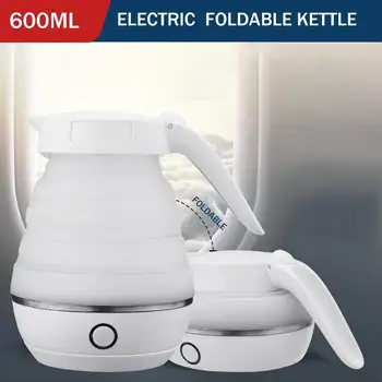 

0.6L Collapsible Electric Kettle Travel Portable Foldable Silicone Water Pot Household Kitchen Mini Water Kettle White 220V 60W