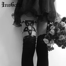 InsGoth, кожаные подвязки, кольцо для ног, женские сексуальные повязки с пентаграммой, утягивающие подвязки, готические, панк, уличные, вечерние, растягивающиеся кольца для ног