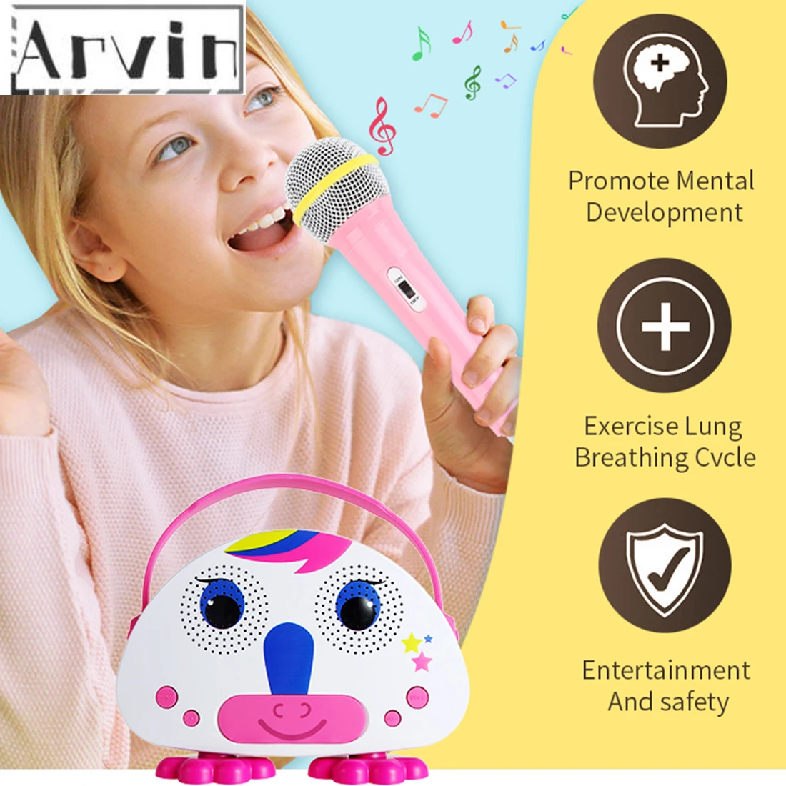 Children Portable Bluetooth Speaker Wireless Soundbar Karaoke Machine With Microphone Interactive Toy Gift For Kids-Black White