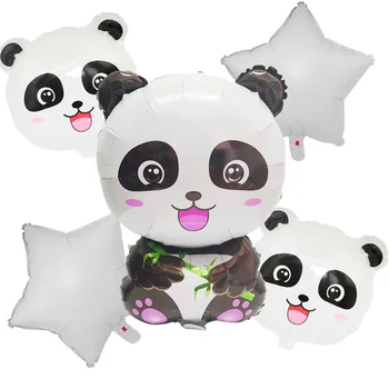 

Panda Balloon Party Decorated with Aluminum Foil Balloon Set Black White Green Children's Birthday Decoration Balloons