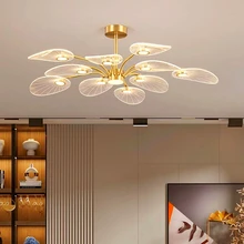 

Lotus Leaf Ceiling Chandeliers for Bedroom Living Room Acrylic Shape Copper Design Led Lamp Home Decor Pendant Light Fixture