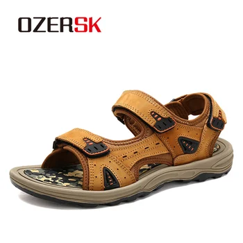 

OZERSK Brand New Men Sandals Summer High Quality Shoes Beach Men Sandals Causal Shoes Genuine Leather Fashion Outdoor Footwear