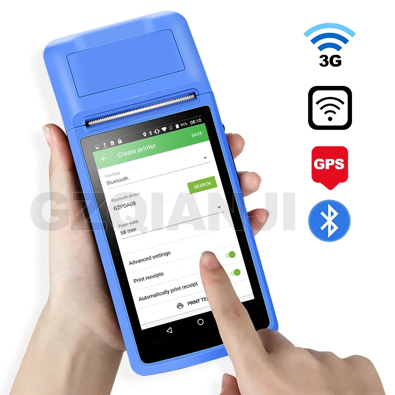 Wifi портативный терминал POS Android PDA устройство Bluetooth термальный принтер 58 беспроводной портативный терминал PDA, камера мобильных устройств