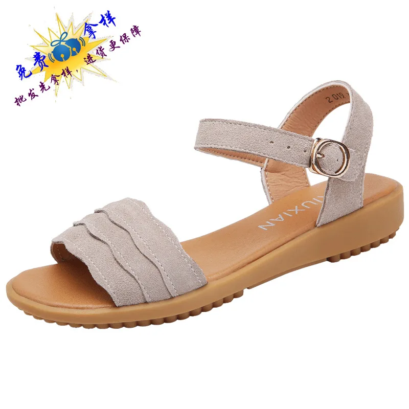 

Sandals Female Summer 2019 Korean-style Slanted Heel Fashion Students Flat Platform Anti-slip Swede Leather Sandals Fresh K2019