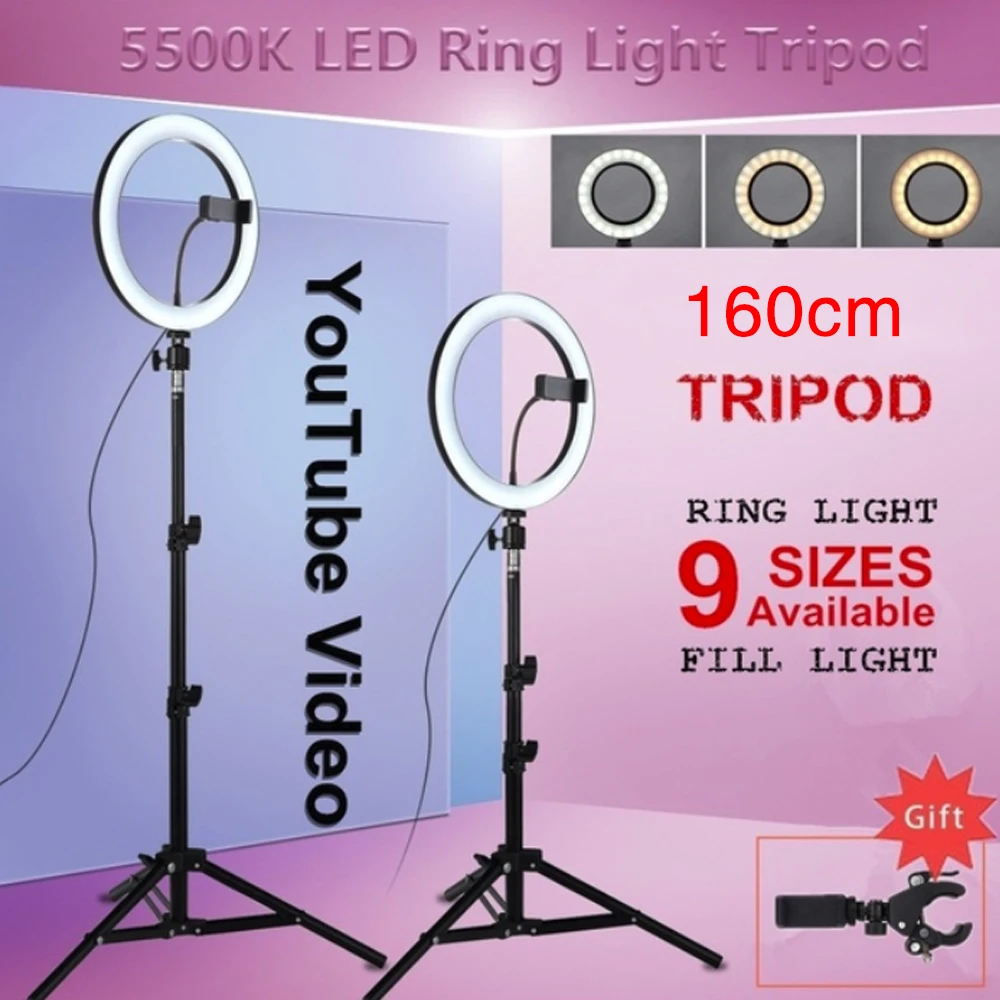 

W/Tripod Ring Fill Light Universal LED Ring Light Photo Sudio Photography Portable Video Light Lamp Lighting Selfie Three-Speed