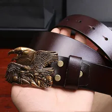 

Men's Belt Genuine Leather Novelty Personality Eagle Alloy Smooth Buckle Retro Belt Width 3.7cm Cowboy All-match Belt for Men