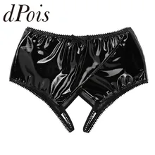 Женское сексуальное нижнее белье с вырезами мокрого вида из лакированной кожи, Трусики с высокой талией, прозрачные сетчатые трусики, нижнее белье