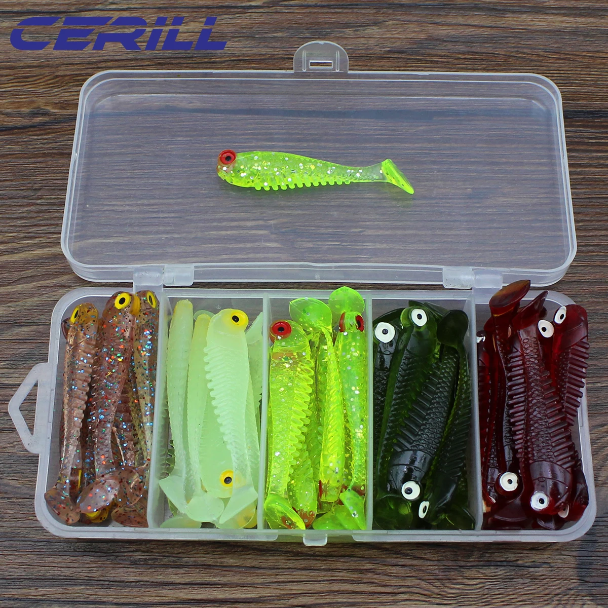 Cerill 50 pcs/kit 55 mm 1.2 g Lifelike T Tail Worm Bait Soft Fishing Lure Artificial Silicone Jigging Wobbler Carp Bass Swimbait | Спорт и