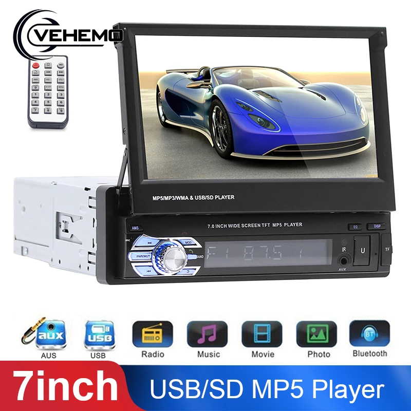 

Autoradio Single 1 Din In-dash Car Stereo Audio 7" Touch Screen Bluetooth DVD Car MP5 Player Radio For Rear View Backup Camera
