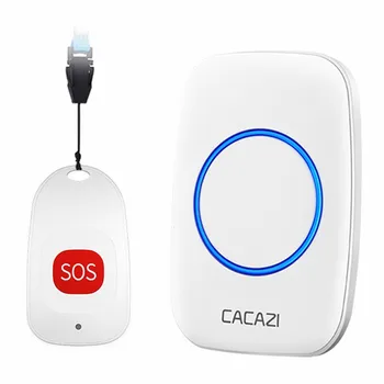 

CACAZI Smart Home Wireless Pager Doorbell Old Man Emergency Alarm Call Bell US EU UK Plug 80M Remote 1 pager 1 Receiver Ringbell