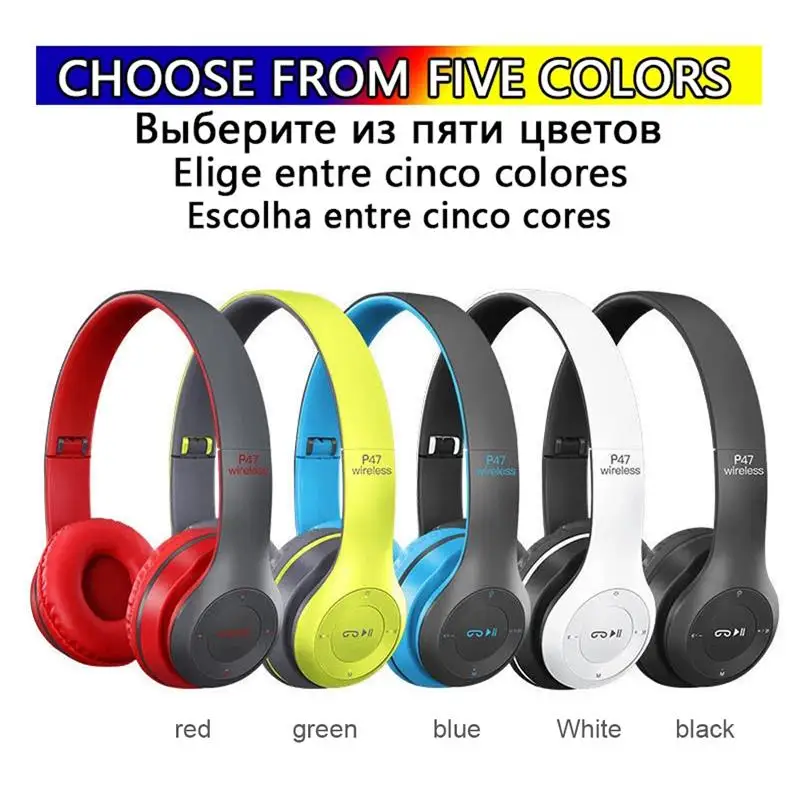 P47 Wireless Bluetooth Stereo Headphones Foldable Over Ear Wireless Headphones Supports TF Memory Card for Andorid