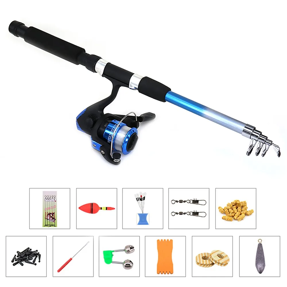 Fishing Reel Rod Combo Set including Fishing Rod Reel Hook Float Stopper Barrel Swivels Lure Particles Floats Connectors