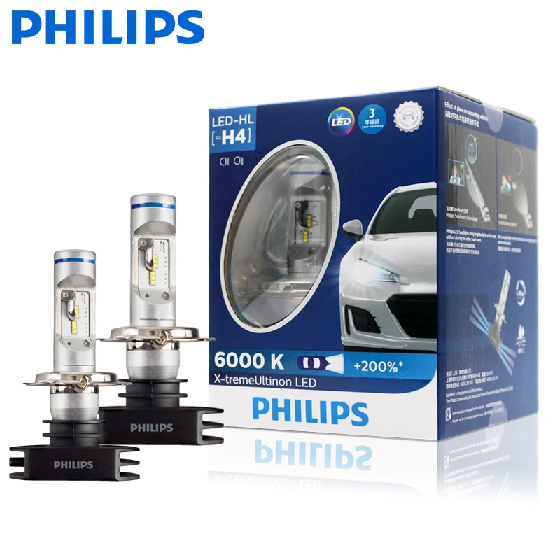 2x Philips X-treme Ultinon Led H4 9003 Hb2 6000k +200% More Bright Led ...
