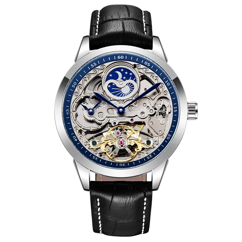 

Часы наручные Forsining Мужские механические, брендовые черные водонепроницаемые автоматические с кожаным ремешком