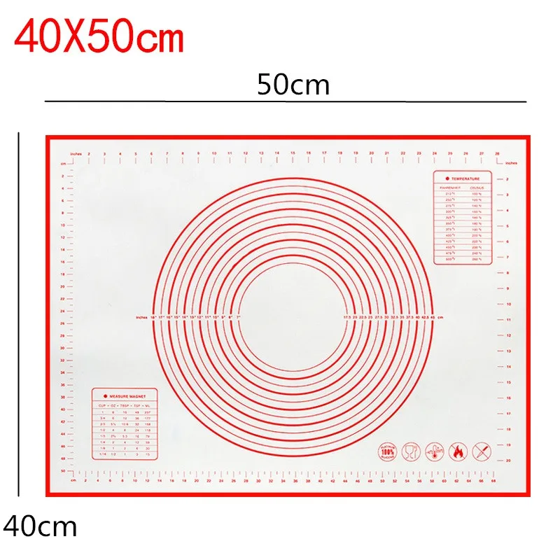 40x50cm red Силиконовый коврик для выпечки с накипью раскатки теста коврик для замеса теста антипригарная Кондитерская печь лайнер формы для выпечки 60*40/40*30 см - Цвет: 40x50cm red