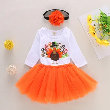 

Newborn Infant Girls Children kids baby Christmas Day dress clothes setFirst Thanksgiving Turkey Romper Tutu Skirt boutique set