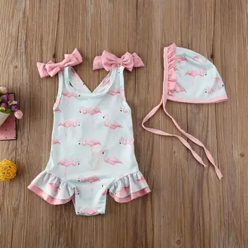 

Toddler Baby Kid Girl Flamingo Swimwear Swimsuit Beach Romper Clothes Hat Outfit