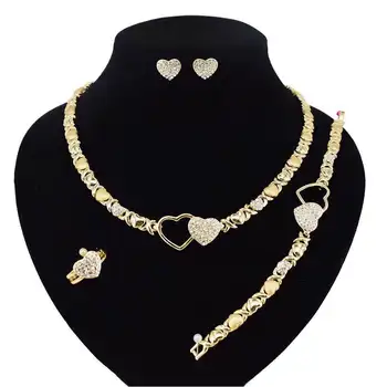 

hugs and kisses necklace sets Heart Gold earring set women's Engagement Anniversary gifts Wedding Jewelry Set Gifts For Women