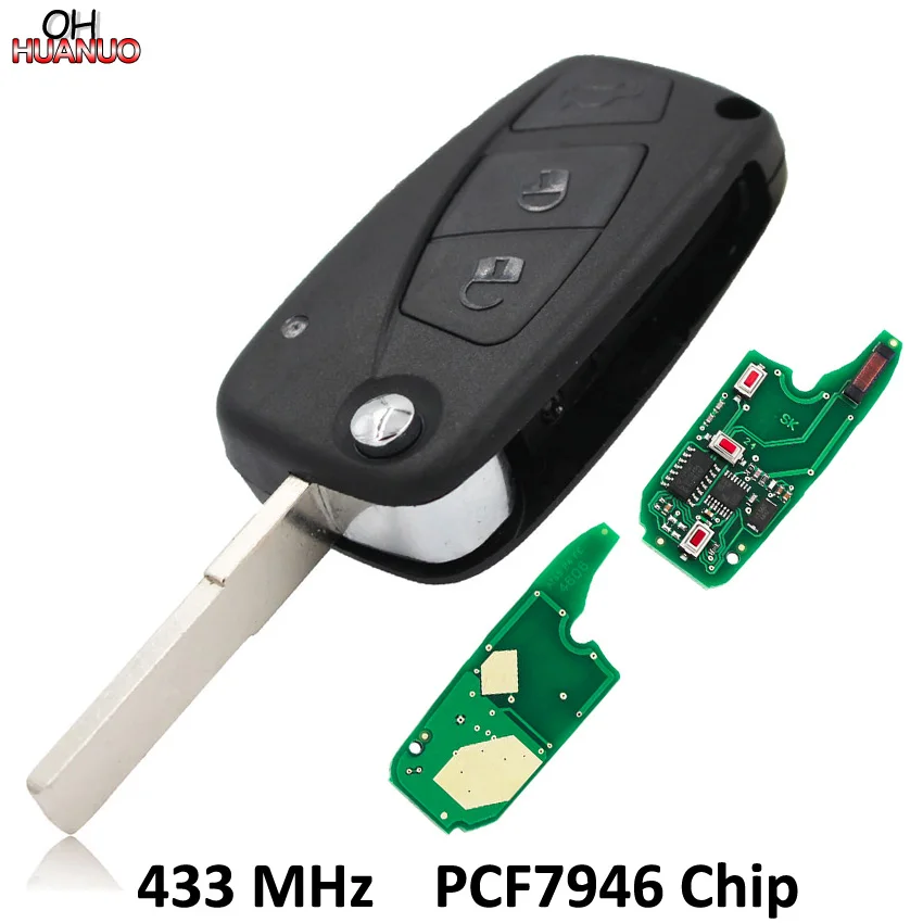 Черный 3 кнопки дистанционного ключа 433 МГц PCF7946 чип Флип складной для Fiat 500 панда