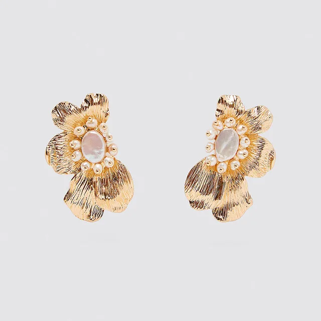 Ladyfirsy золотые серьги-капли ZA корейские модные блестящие шикарные вечерние серьги для девочек Подарки для мам массивные металлические круглые серьги в виде цветка ювелирные изделия - Окраска металла: 18