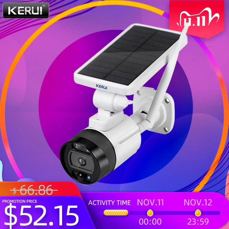 

2MP Solar Wireless Battery Camera KERUI 1080P WIFI Outdoor Security IP Camera Alexa Cloud IP66 Waterproof CCTV Surveillance