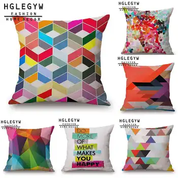 

Fashion Colorful Geometry Cotton Linen Printed Pillow Covers Office Home Textile Decor Pillowcase