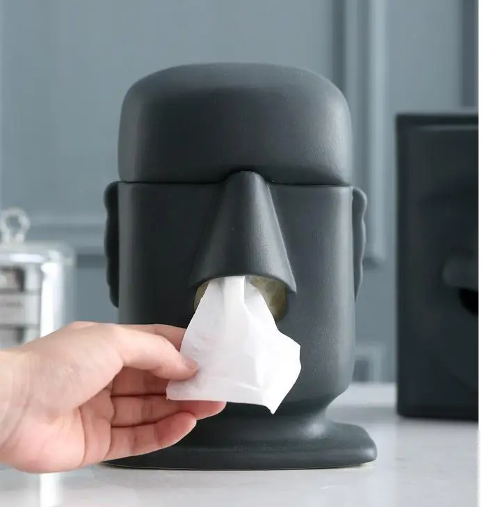 Творческий Moai каменный лоток бумажная коробка Керамическая индивидуальная настольная декоративная ткань коробка - Цвет: tissue box