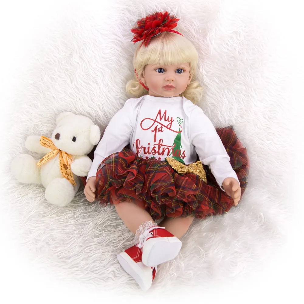 Вьющиеся белокурые девочки Bebe reborn Малыш кукла 2" 60 см мягкий силиконовый винил reborn baby doll куклы-принцессы игрушки подарок