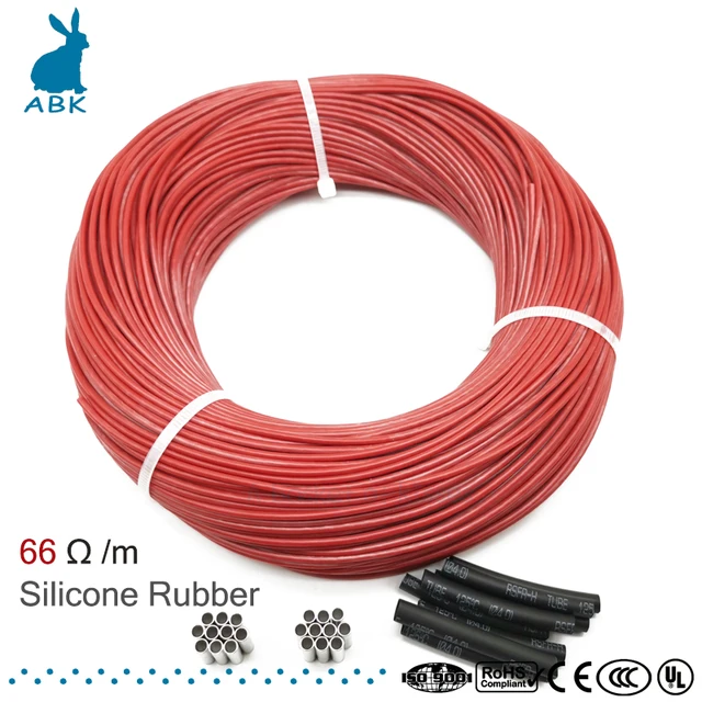$US $23.25  100meters 66 ohm Silicone rubber carbon fiber heating cable heating wire DIY special heating cable 