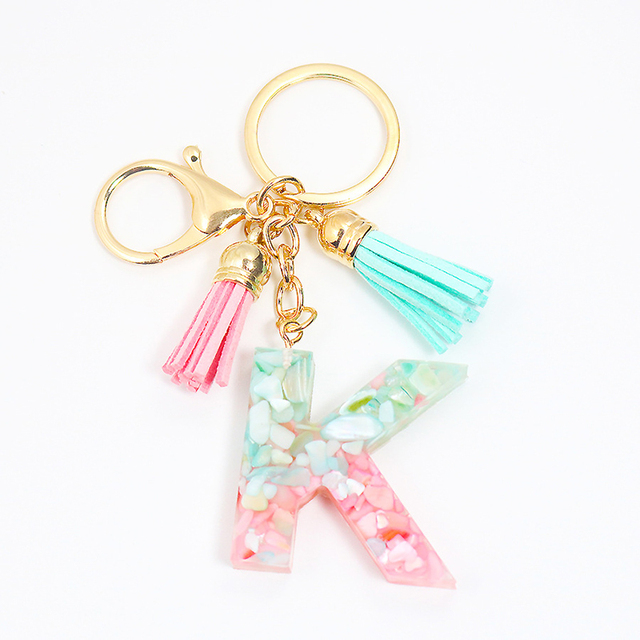 Acrylic Letter Keychains English Alphabet Crystal Women Key Chains Ring Tassels Keyring Holder Pendent Gift Accessory