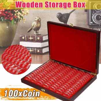 

50/100Pcs Wooden Coins Display Storage Case Commemorative Coins Collection Box Round Plastic Capsules Container