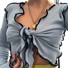 

Sweet Solid V-neck Long Sleeve Large Bow Crop Tops E Girl Y2k Sexy Women Streetwear New Fashion Slim Tshirt Casual Corset Tops