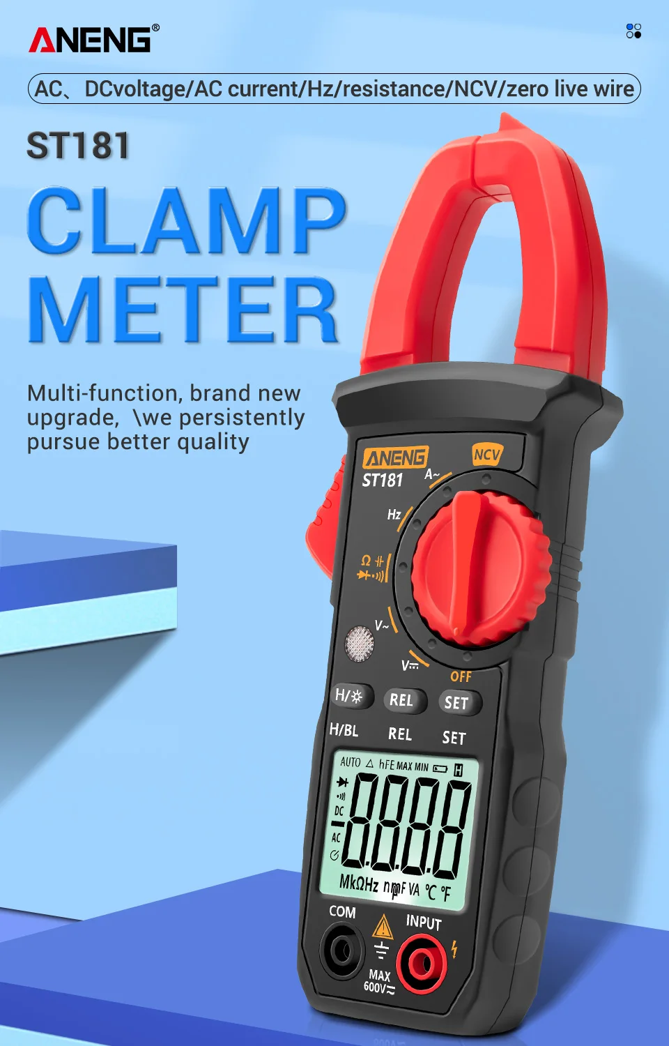 Pinces Ampèremétriques ANENG ST180 4000 Points Pince Ampèremétrique  Numérique Multimètre De Courant Alternatif Ampèremètre Testeur De Tension  Voiture Amp Hz Capacité NCV Ohm Outil 230516 Du 27,44 €