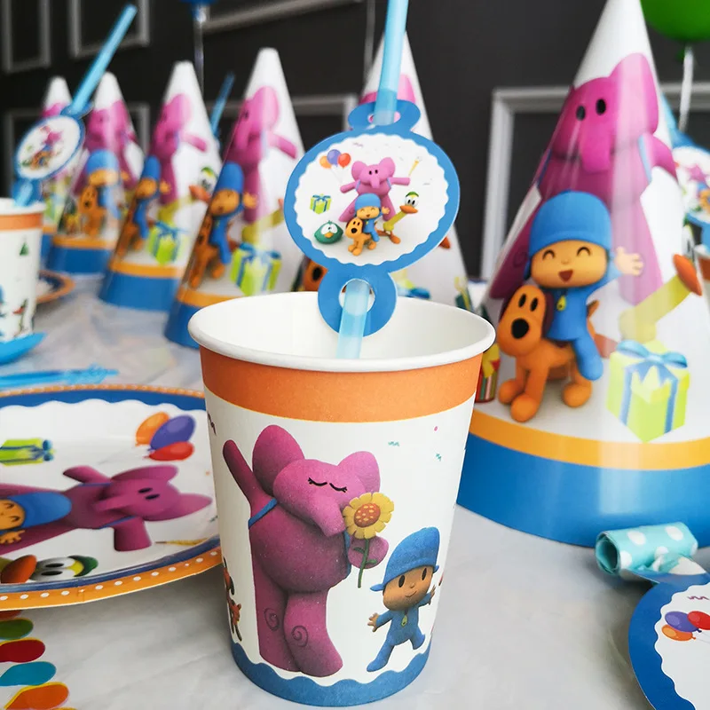 POCOYO детей с днем рождения поставки мультфильм собака слон малыш душ Мальчики украшения шар посуда чашка тарелка