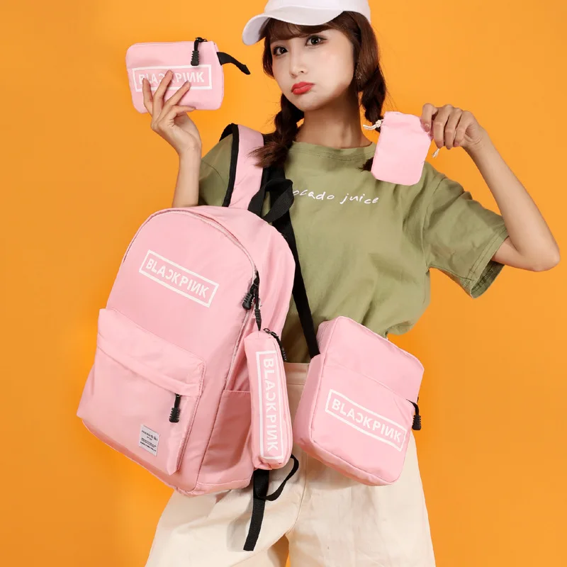 

5 Piece Set Blackpink Backpack for Girls Teenage School Bags Bagpack Women College Wind Leisure Back Pack Big Oxford Backbag