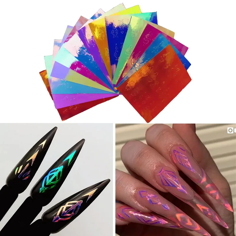 

13colors Rhombus Nail Stickers Holographic Rhombus Combination 3D DIY Thin Laser Silver Stripe Sticker DIY Foil Decal Sticker