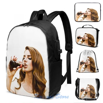 

Funny Graphic print Lana del Rey Coke USB Charge Backpack men School bags Women bag Travel laptop bag