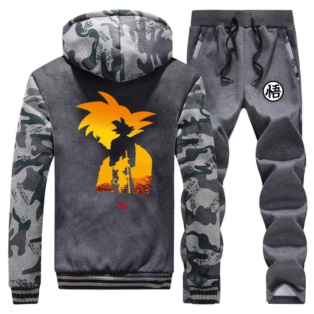 Winter Hot Sale 2019 Anime Saiyan Mens Camouflage Hoodies Suit Coat Thick Sportswear Dragon Ball Warm 2