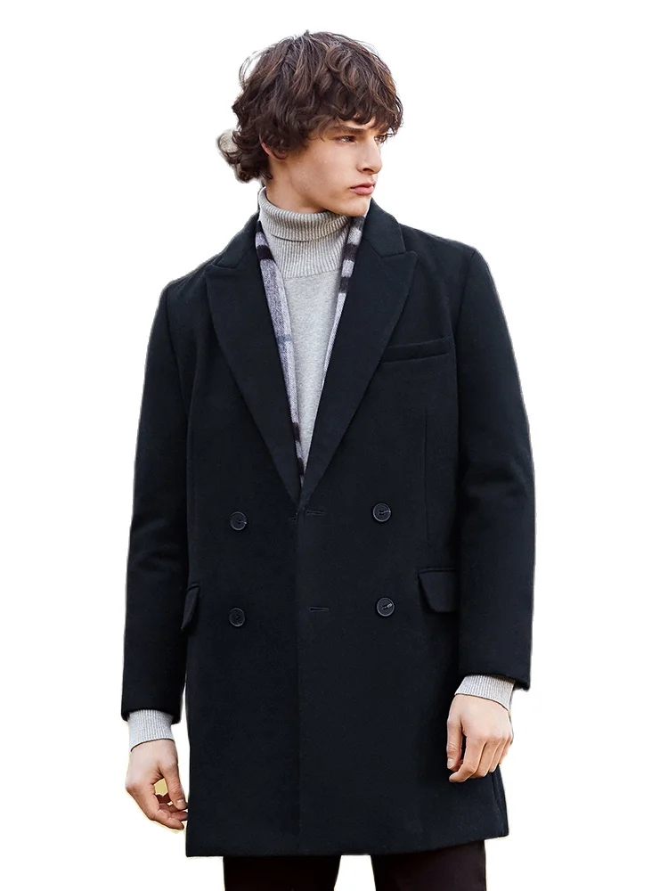 Semir Woolen coat men trench coat winter fashion long woolen coat male Korean version black double-breasted coat Semir Woolen coat men trench coat winter fashion long woolen coat male Korean version black double-breasted coat