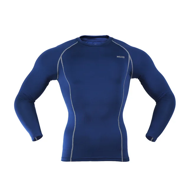 ARSUXEO, мужские компрессионные колготки, базовый слой, для бега, длинные рукава, рубашки, для тренировок, для спортзала, футболка, одежда, дышащая, высокая эластичность, C19 - Цвет: C19 blue